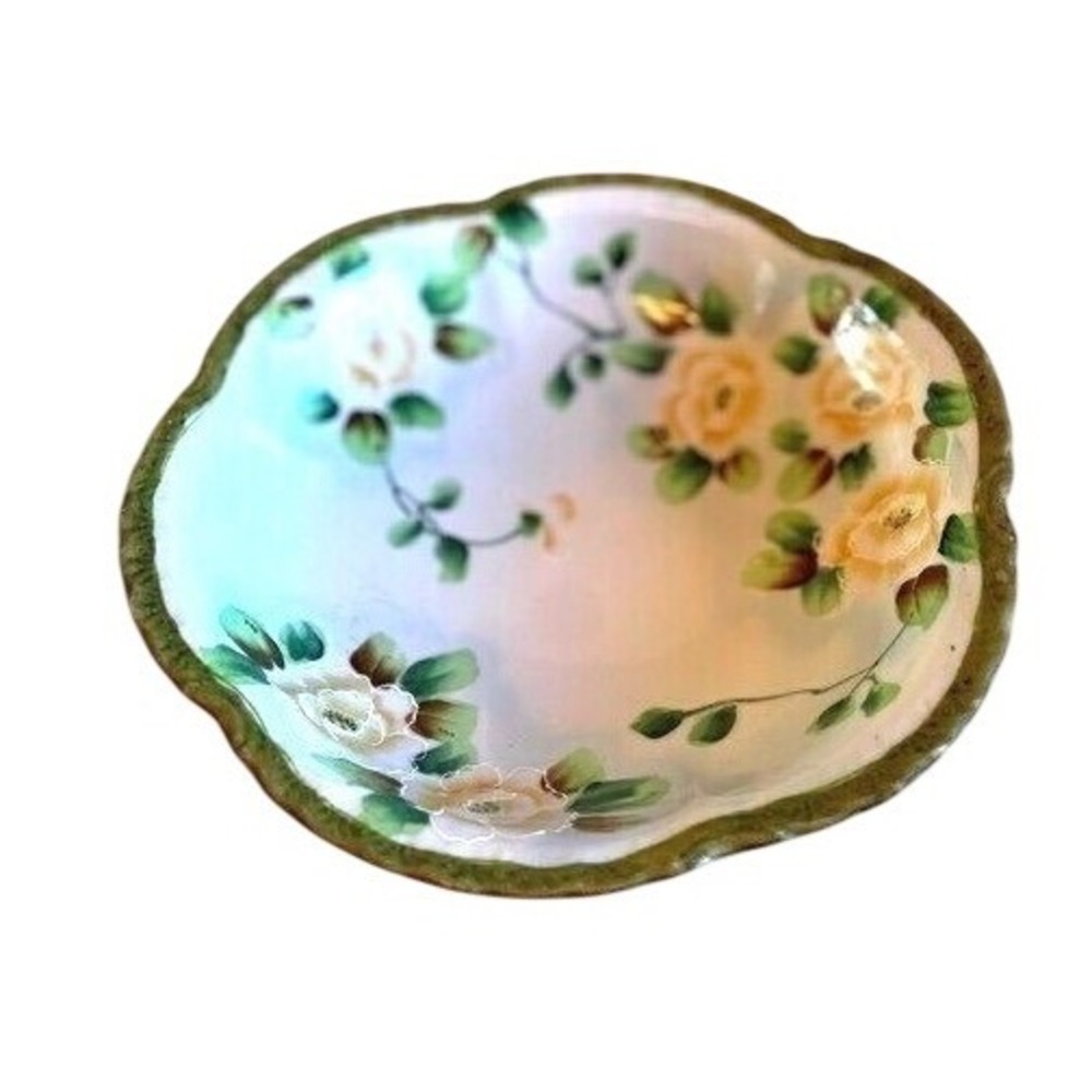Nippon Hand Painted Porcelain Floral Rose‎ Scalloped Edge Dish Antique 1891-1921